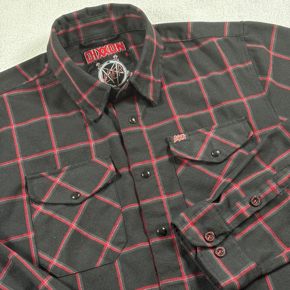 Dixxon Flannel Co Slayer Black Red Plaid D-Tech Shirt Mens Medium Band Collab